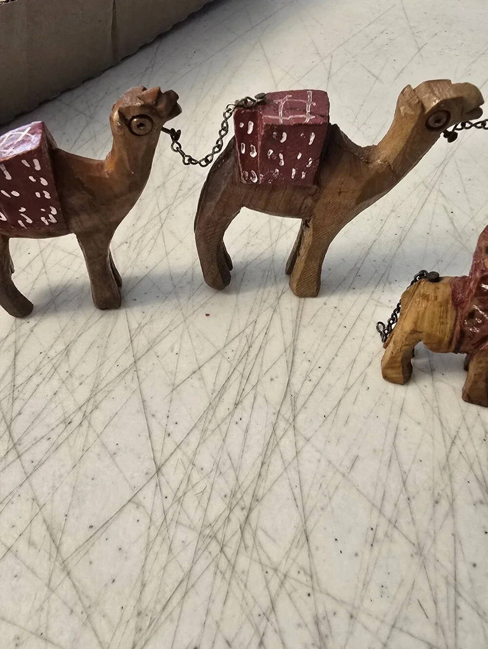 VTG Bethlehem Camel Olive Wood Hand Carved  Figurines 2 Donkeys 3 Camel READ